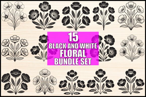 Download Black and White Floral Bundle Set - Premium Resources