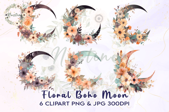 Download Floral Boho Moon Clipart - Boho Collection