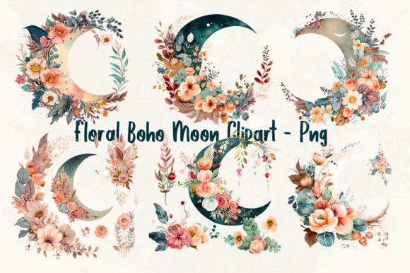 Download Floral Boho Moon Clipart Png - Boho Collection