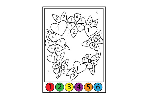 Download Hearts and Flowers Border Color by Number - Number Collection