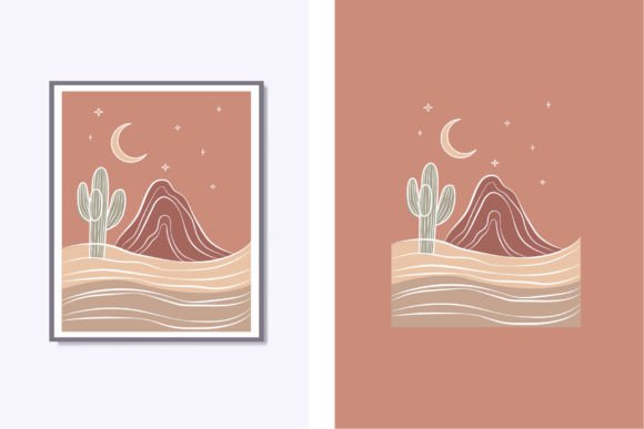 Download Boho Linear Desert Cactus Moon Poster - Boho Collection