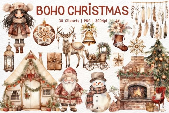 Download Boho Christmas Watercolor Sublimation - Boho Collection