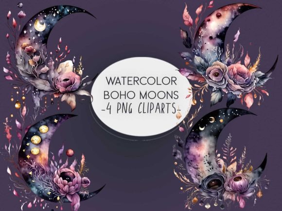 Download Watercolor Boho Moon Clipart Sublimation - Boho Collection