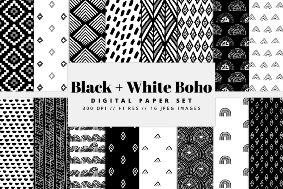 Download Black and White Boho Digital Paper Set - Boho Collection