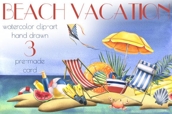 Download Beach Vacation Pre-made Cards Watercolor - Premium Resources