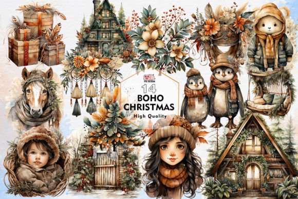 Download Boho Christmas Sublimation Clipart PNG - Boho Collection
