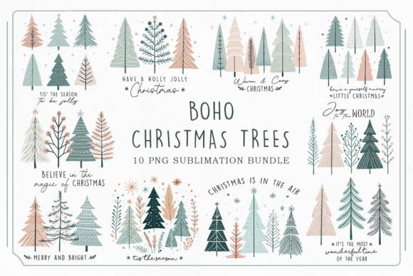 Download Boho Christmas Trees PNG Bundle - Boho Collection