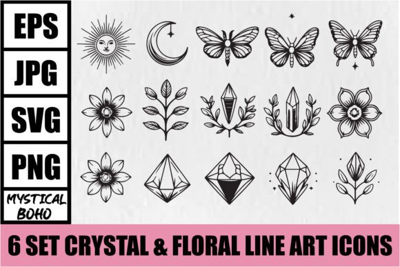 Download Mystical Boho Crystal Line Art Set - Boho Collection