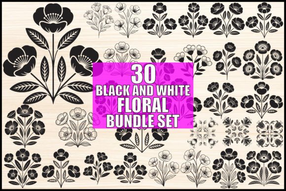 Download Black and White Floral Bundle Set - Premium Resources