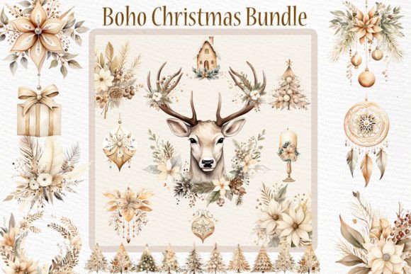Download Boho Christmas Clipart Bundle Cozy - Boho Collection