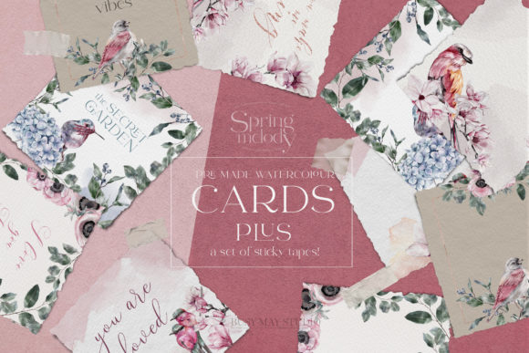 Download Watercolor Flower Birds Pre-made Cards - Cards Collection