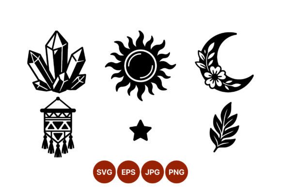 Download Boho Crystal Sun Moon Star Leaf Icons - Boho Collection