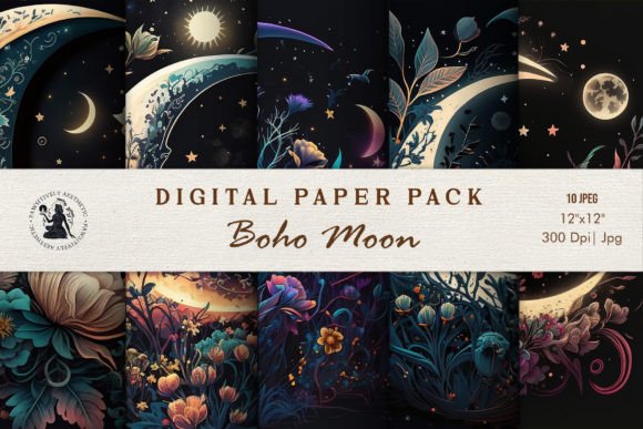 Download Boho Moon Digital Paper Pack - Boho Collection