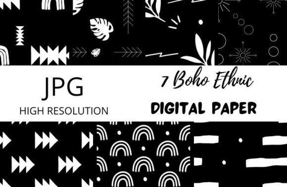 Download Black and White Boho Digital Papers - Boho Collection