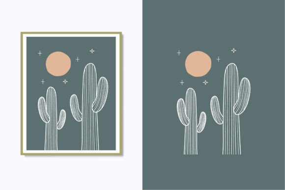Download Boho Cactus Linear Full Moon Poster - Boho Collection
