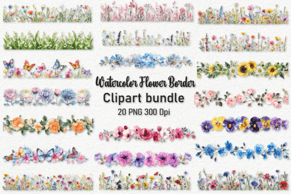 Download Watercolor Flower Borders Clipart Bundle - Flower border Collection