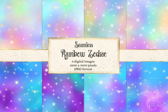 Download Rainbow Zodiac Digital Paper - Zodiac digital paper Collection