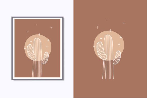 Download Boho Linear Cactus Full Moon Poster Art - Boho Collection