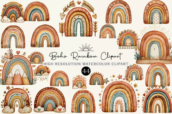Download Watercolor Boho Rainbow Clipart - Boho Collection